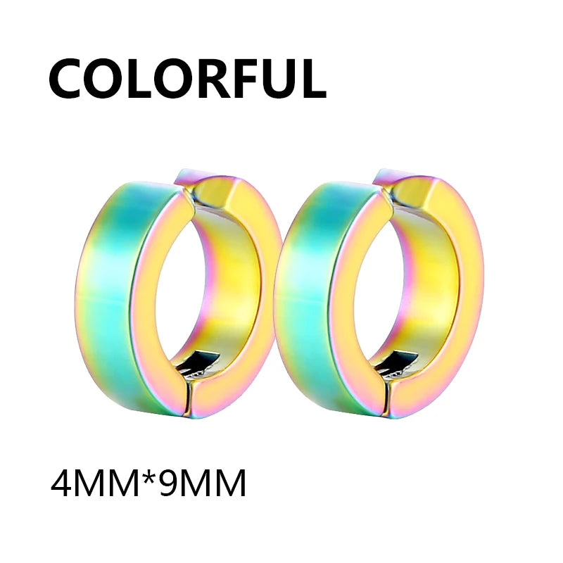 2 Pcs Classic Korean Punk Stainless Steel Ear Clip Earrings for Men Women Black No Pierced Fake Ear Circle New Pop Jewelry