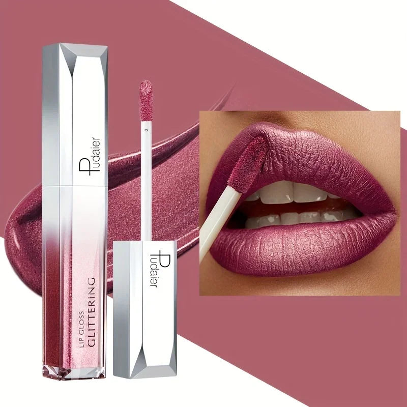 Metallic Glitter Lip Gloss, Waterproof Long Wear, Non-Sticky Hydrating Shine, Music Festival Beauty, Gifts