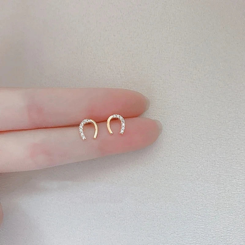 New Fashion 925 Silver Needle Horseshoe Zircon Stud Earrings For Women Female Girls Cute Earrings Jewelry Accessories Gifts