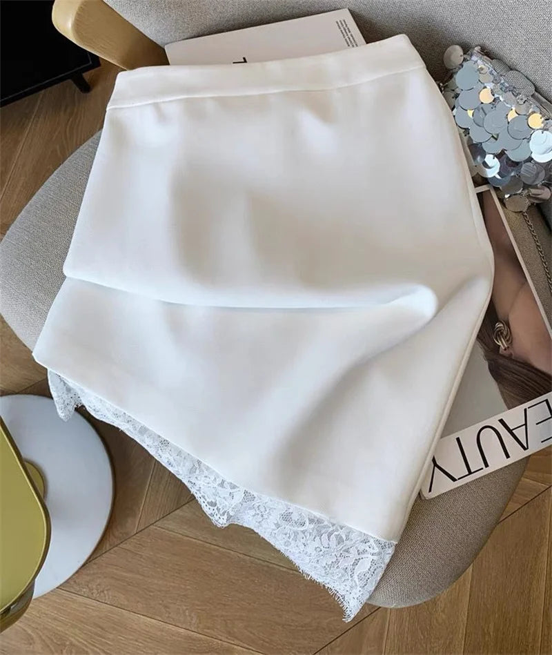 Autumn New Sexy Women's Slim Temperament Bag Hip Skirt Elegant Lace Patchwork Office Lady Midi Skirt Fashion Split Jupe 432P