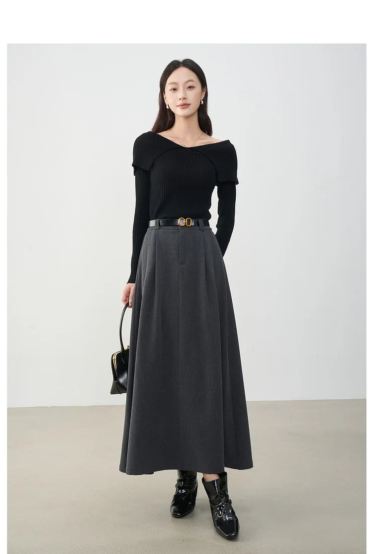 VIMLY Midi Women Skirt 2025 Autumn Office Lady Gray A-line Bud Elegant Ladies Skirt Zipper Loose Pockets Female Skirts A2202