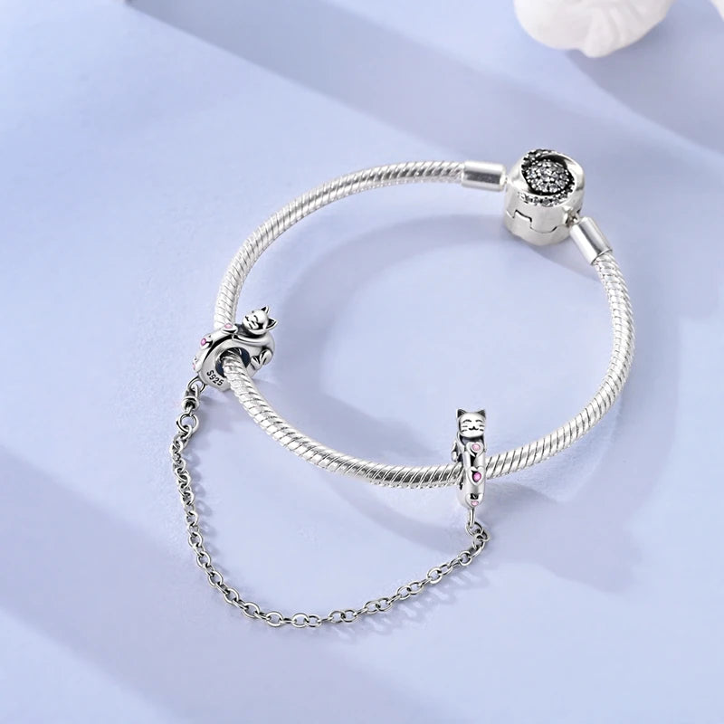 925 Sterling Silver Safety Chain Aircraft Earth Camera Daisy Silicone Charms Beads Fit Original Bracelets DIY Jewelry For Women