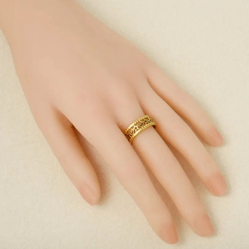 Elegant Ring Enamel Stainless Steel Rings For Women Men Accessories Flower Plant Jewelry Open Adjustable Real Gold Plated Bagues