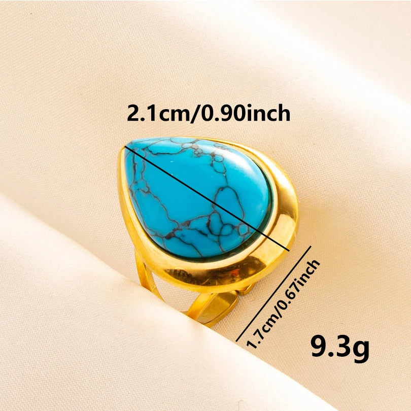 2pcs/lot Vintage Turquoise Gold Plated Knuckle Rings Blue Synthetic Stone Stainless Steel Rings Boho Jewelry Women Gifts No Fade