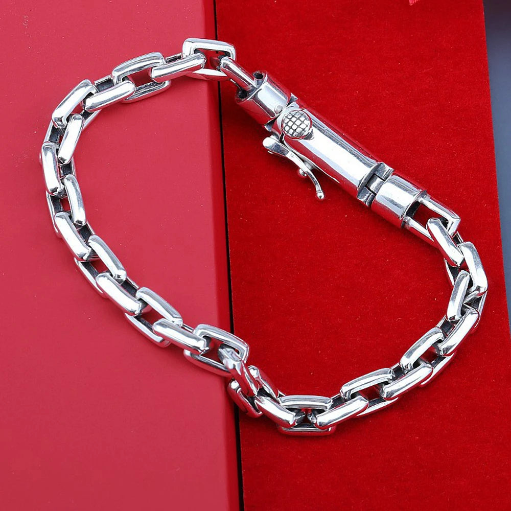 Daifuni 100% 925 Sterling Silver 5/6/8MM Chain & Link Bracelets For Men Vintage Steampunk Biker Hip Hop Style Party Jewelry Gift