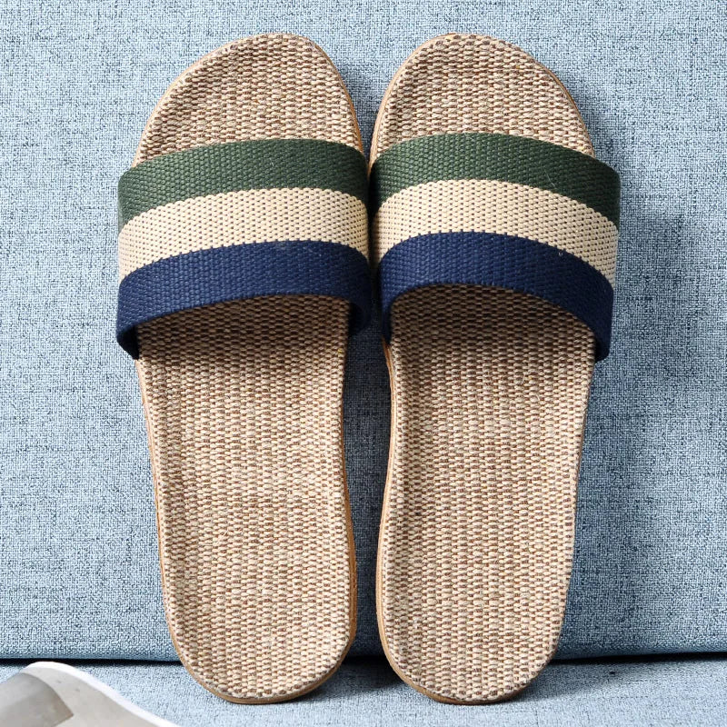 Women's EVA Linen Slippers Couple Indoor Slippers Cotton Home Non-slip Thick Bottom Summer Sandal Slippers Men