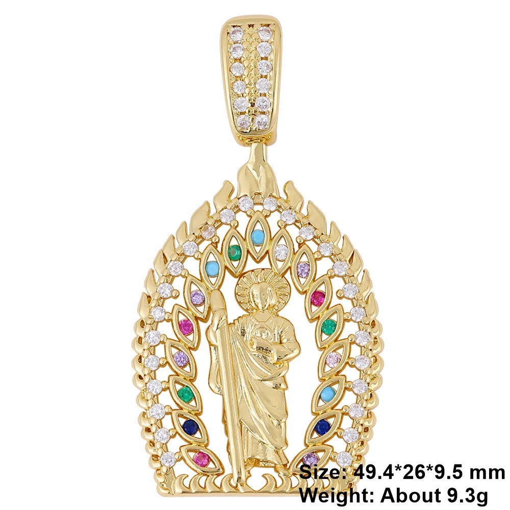 Juya 18K Real Gold Plated Religious Pendant Jewelry Making Supplies Creative Saint Mary Virgin Christian Cross Charms Supplies
