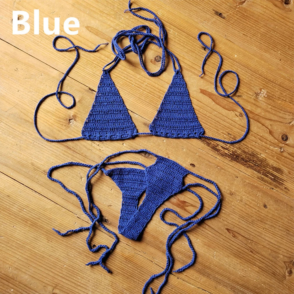 Cotton Hand Crochet Bikinis Set Women's Swimwear Bohemian 2 Pieces Swim Bras Underwear Set Bathing Suit