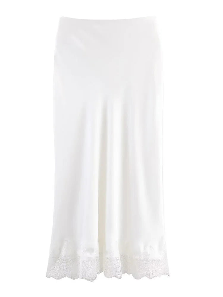 Tossy Fashion Autumn Lace Maxi Skirt For Women High Waist Slim Satin Elegant Commute Party Looks Female Printed Lace Long Skirt