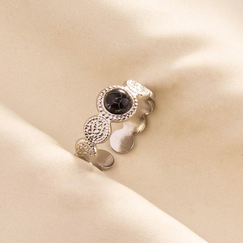 5PCS Boho Turquoise Rings Hippie Stainless Steel White Gemstone Adjustable Rings Women Girls Gift Knuckle Rings Bohemian Jewelry