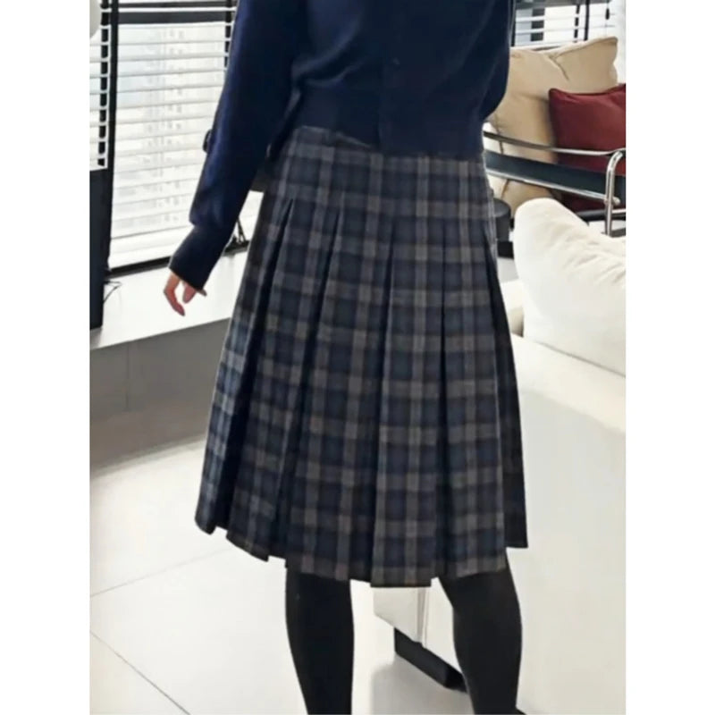 Retro Tweed Plaid A-Line  Skirt High Waist Slimming Ele Versatile Women's Early Autumn Winter Faion Skirt