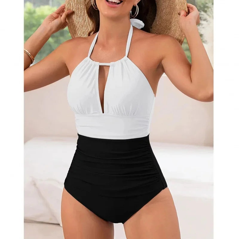Sexy Pure Color Monokini Swimsuit Hollow out Back Tight Waist Design Cross-Border New Arrival Swimwear for Women