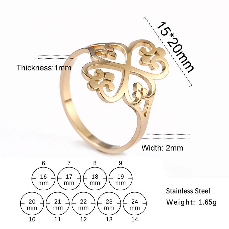 Stainless Steel Hollow Peach Heart Rings For Women Propose Engagement Wedding Ring Vintage Jewelry Anillos Valentine's Day Gift