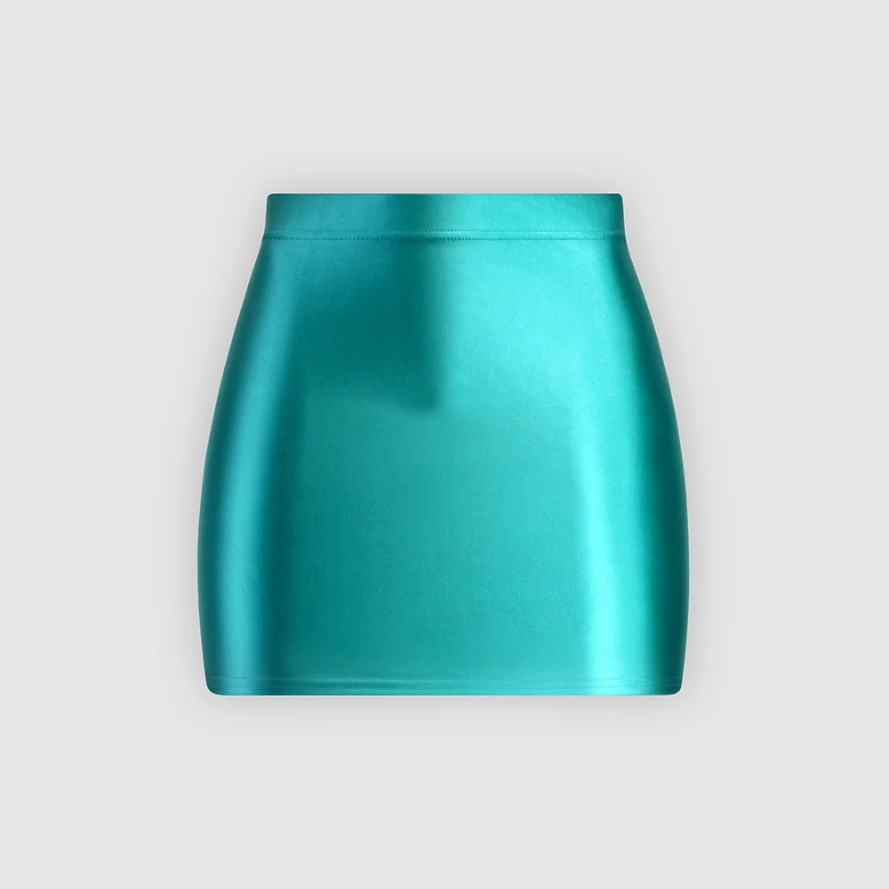 MJINM Women's Shiny Satin Glossy Skirts Hip Wrap One Step Skirts Smooth Bodycon Elastic Waist Half-body Causal Mini Short Skirts