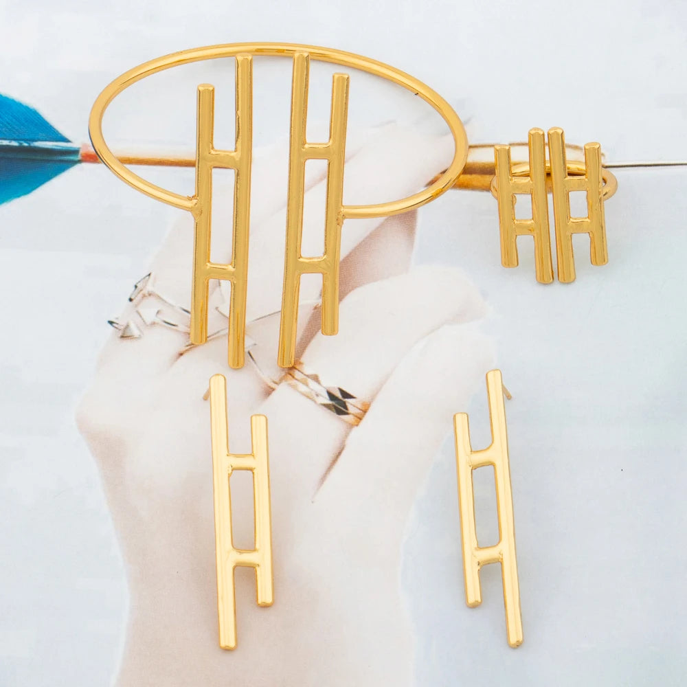 Women Fashion Jewelry Set Simple Design Stud Earrings and Bangle Ring Jewelry for Weddings Bride Hand Bangle and Earrings Set