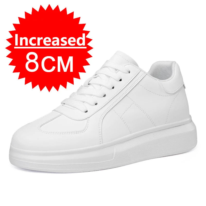 Fashion PU Leather Elevator Shoes for Men 6cm 8cm 10cm Invisible Height Increase White Sneakers Cortex Heightening Casual Shoes