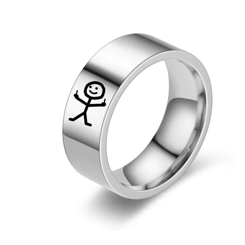6MM Cute Cartoon Pattern Stainless Steel Anime Role Play Men's and Women's Rings Y2K Accessories Gift
