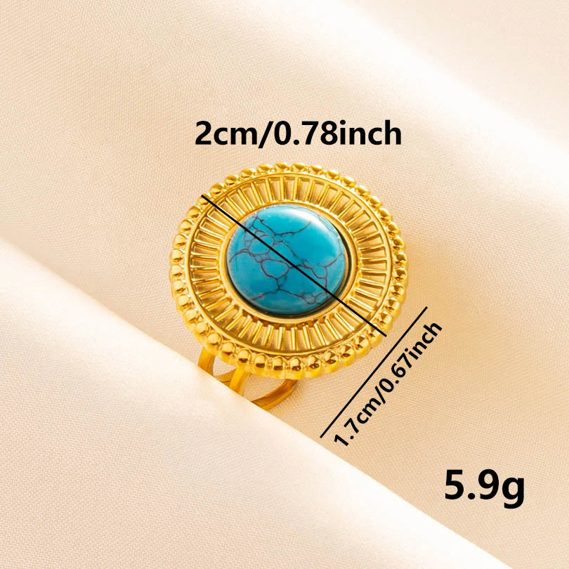 2pcs/lot Vintage Turquoise Gold Plated Knuckle Rings Blue Synthetic Stone Stainless Steel Rings Boho Jewelry Women Gifts No Fade