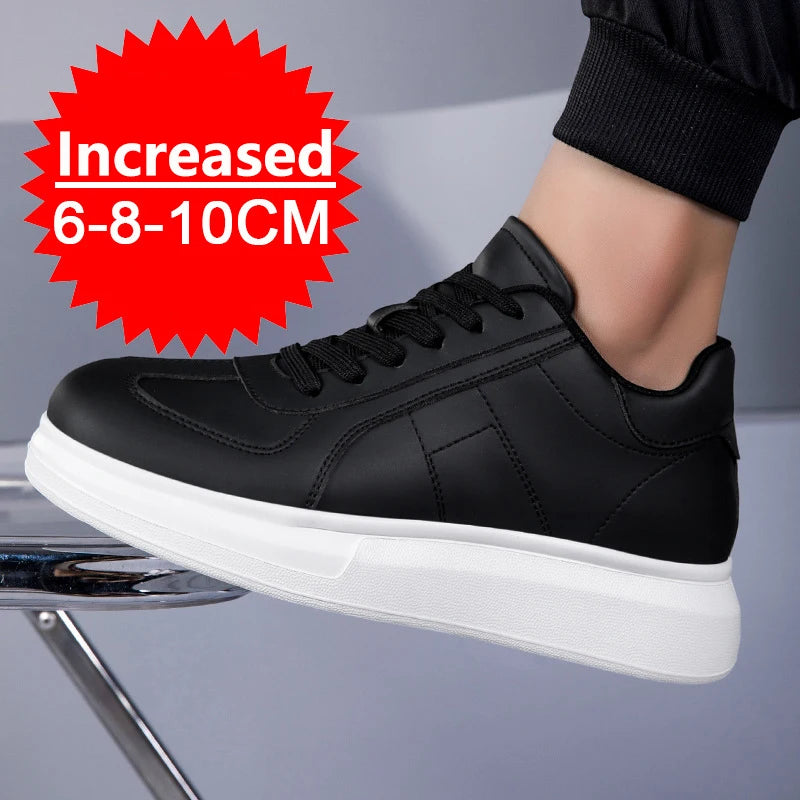 Fashion PU Leather Elevator Shoes for Men 6cm 8cm 10cm Invisible Height Increase White Sneakers Cortex Heightening Casual Shoes