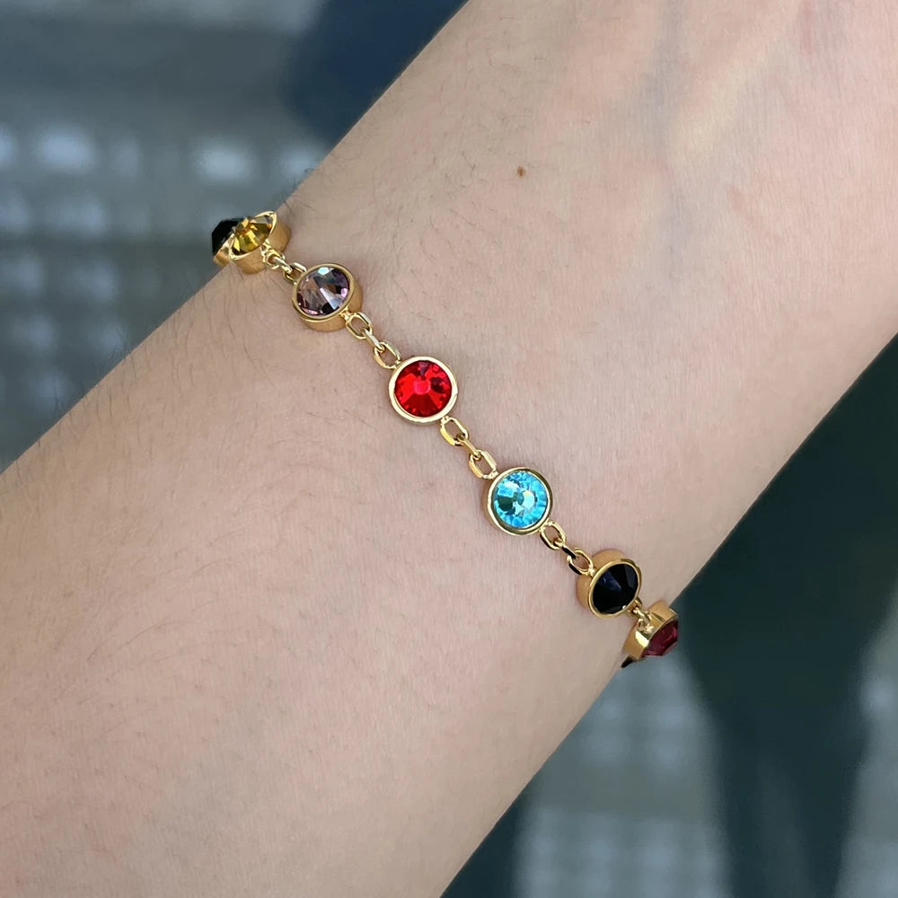 Bejeweled Bracelet Necklace 12 Birthstones Colorful Crystal Jewelry Set Stainless Steel for Women Luxury Fashion T S Bracelets