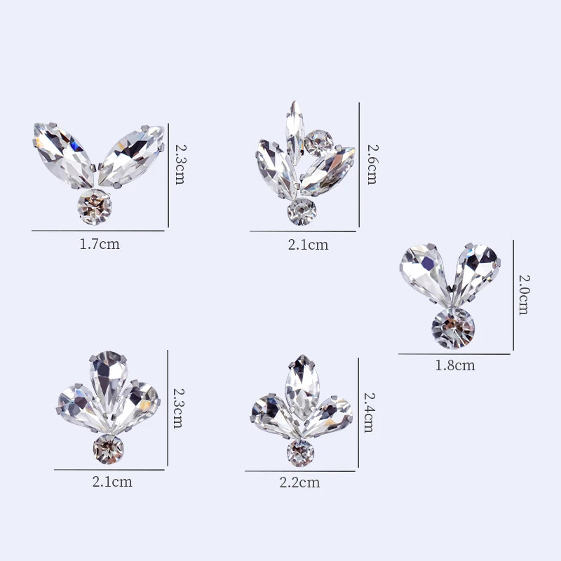 QIAO 5pcs Rhinestones Ornament Crystal Clear Iron on Diamond Rhinestones for Clothing Bags Hoodie Decorations Accessories