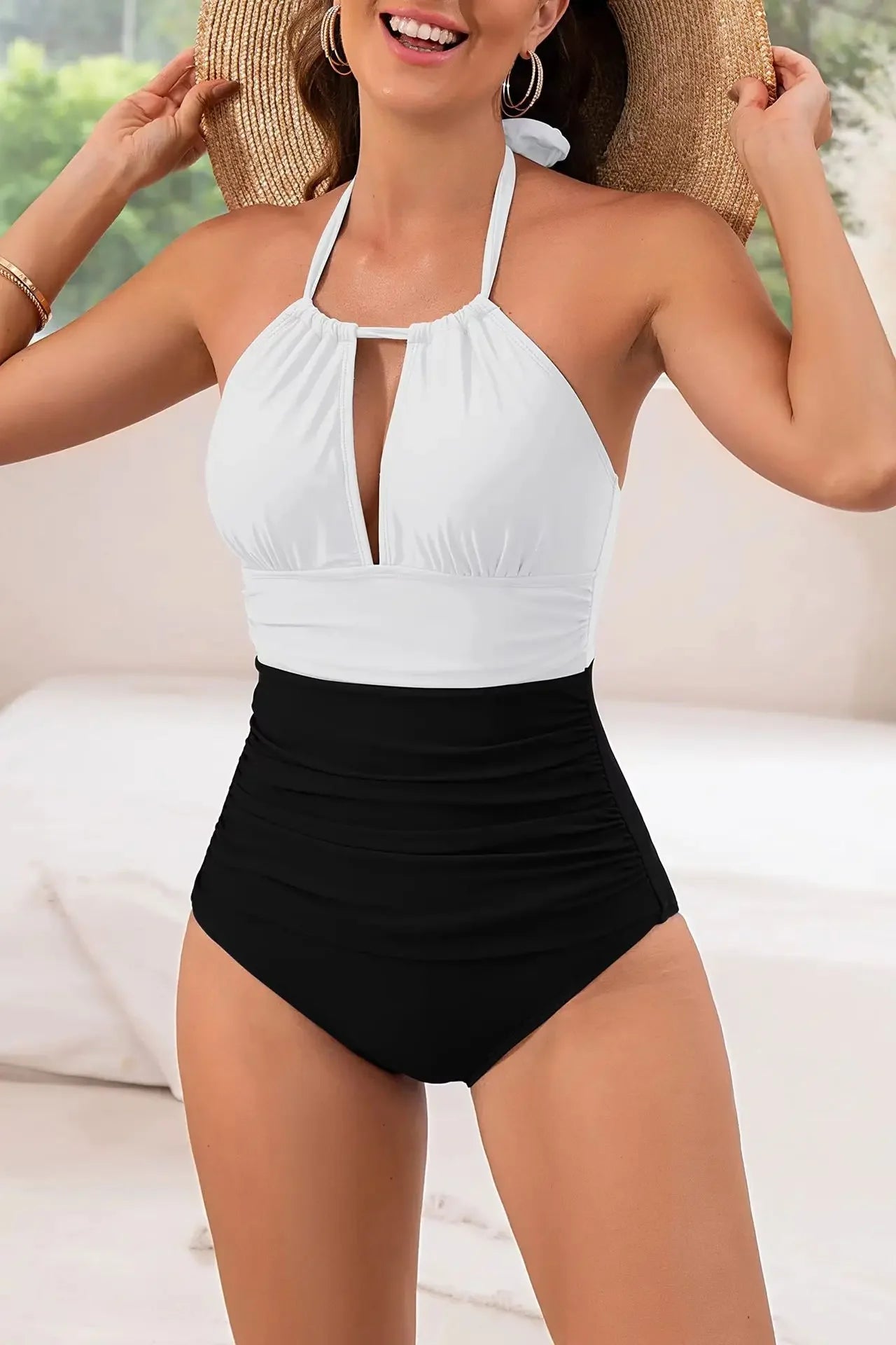 Sexy Pure Color Monokini Swimsuit Hollow out Back Tight Waist Design Cross-Border New Arrival Swimwear for Women