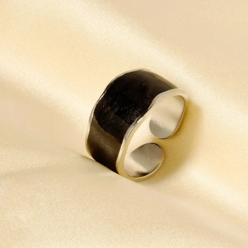 Elegant Ring Enamel Stainless Steel Rings For Women Men Accessories Flower Plant Jewelry Open Adjustable Real Gold Plated Bagues