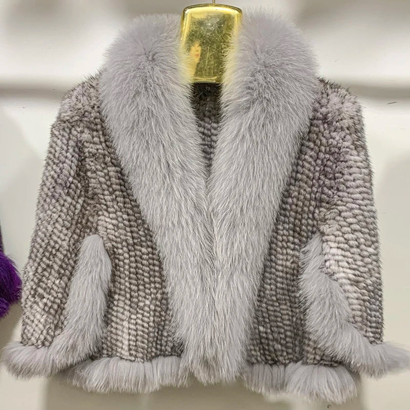 New Real Mink Fur Poncho Knitted 100% Natural Real Mink Fur Shawl Natural Fox Fur Collar cape Autumn Winter Mink Fur Scarfs