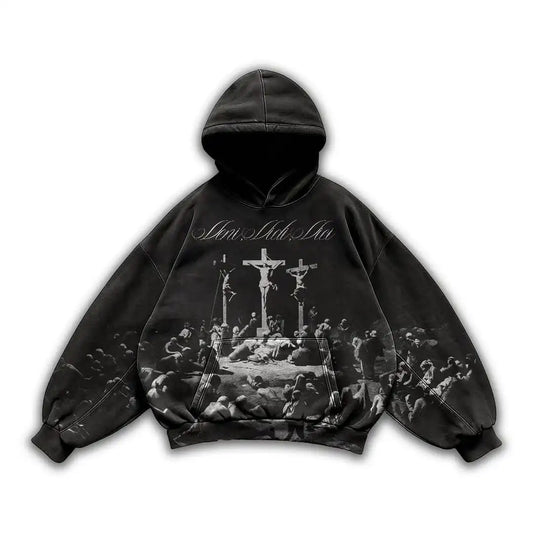 Y2k Gothic Casual Loose Hoodie Retro Cross Print Hip-hop Street Men's Hoodie Couple Sportswear Hoodie