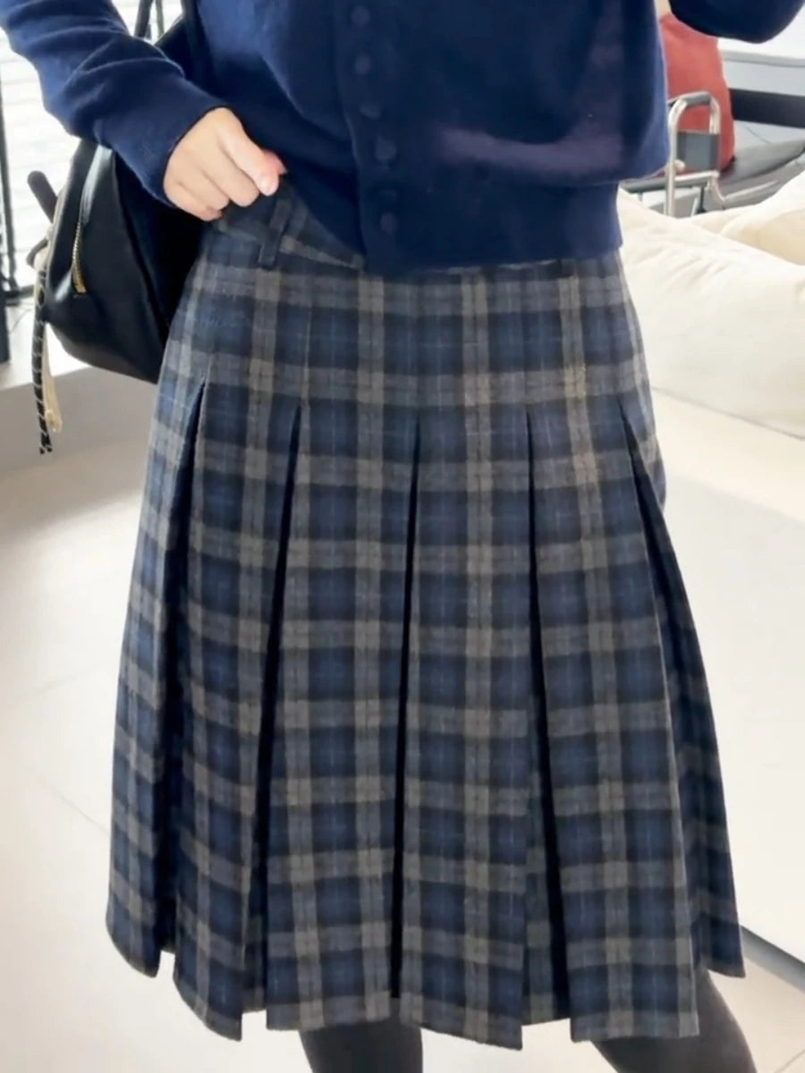 Retro Tweed Plaid A-Line  Skirt High Waist Slimming Ele Versatile Women's Early Autumn Winter Faion Skirt