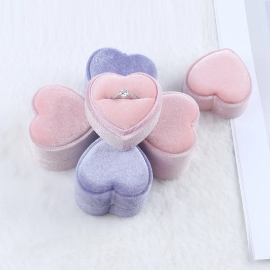 New Creative Heart Shaped Velvet Ring Box Jewelry Packaging Storage Box Propose Marriage Wedding Ring Organizer Display Case