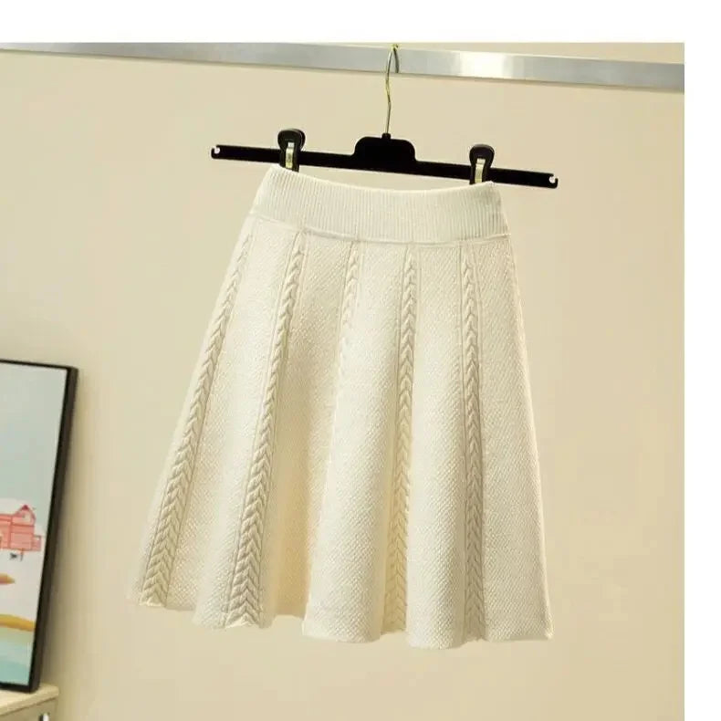 Thickened Knitted Mini A- Line Skirt High Waist Design Autumn Winter Loose Fit Polyester Fiber Half Body Skirts