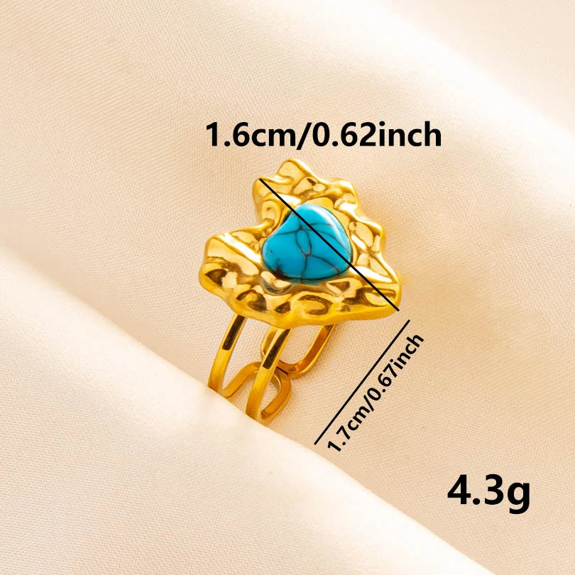 2pcs/lot Vintage Turquoise Gold Plated Knuckle Rings Blue Synthetic Stone Stainless Steel Rings Boho Jewelry Women Gifts No Fade