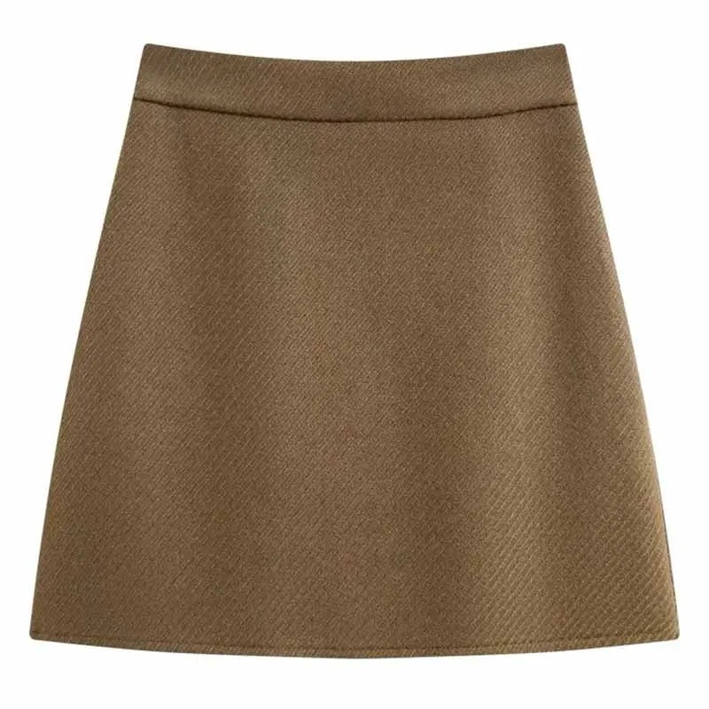 Womens Woolen Short Skirts Autumn Winter Versatile Simple Slimming A-Line Skirt Woman Elegant High Waist Bodycon Mini Skirts