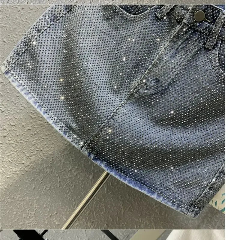 Heavy Industry Hot Drilling High-End Denim Skirt 2024 Spring And Summer New High Waist Pink Sexy