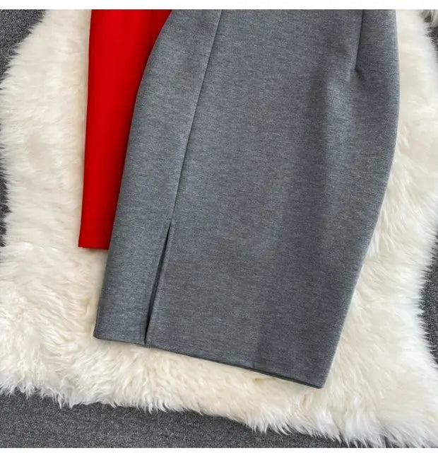 High Waist Midi Skirt Women's OL Profional Slimming Side Slit Wrap around A-Line One Step Skirt Korean Sle Commute Pure ...