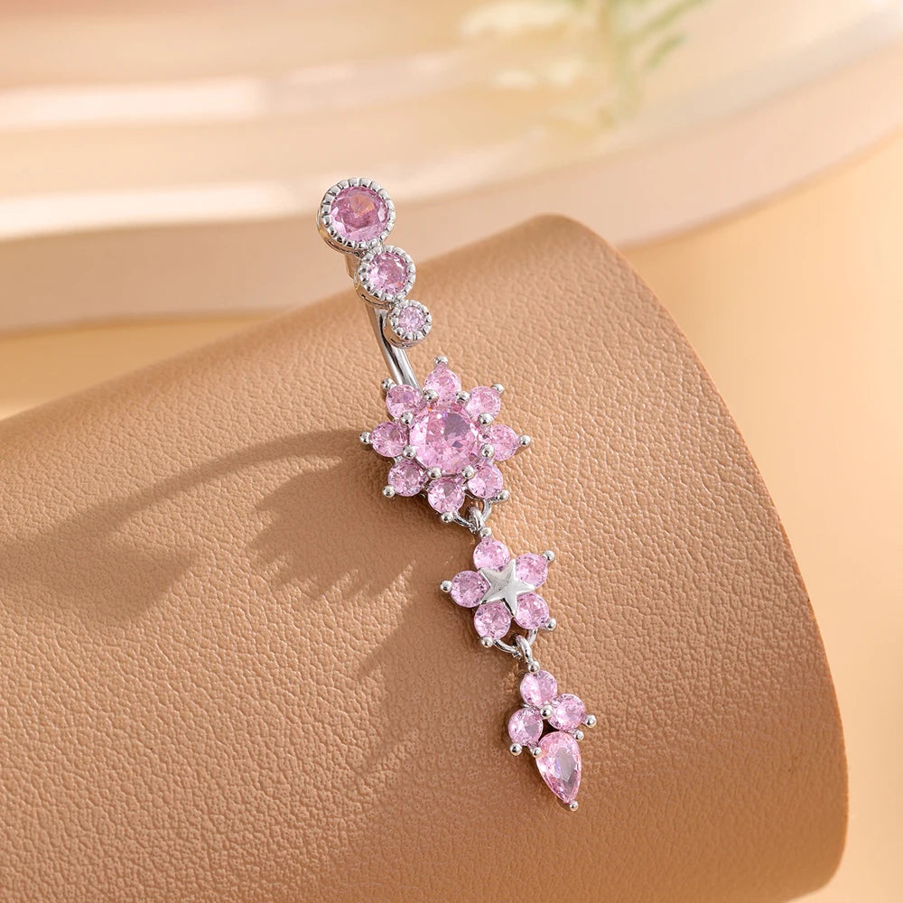 New Pink Series Heart Snake Crystal Zircon Belly Button Rings Fashion Cross Butterfly Dangled Belly Piercing for Women Jewelry