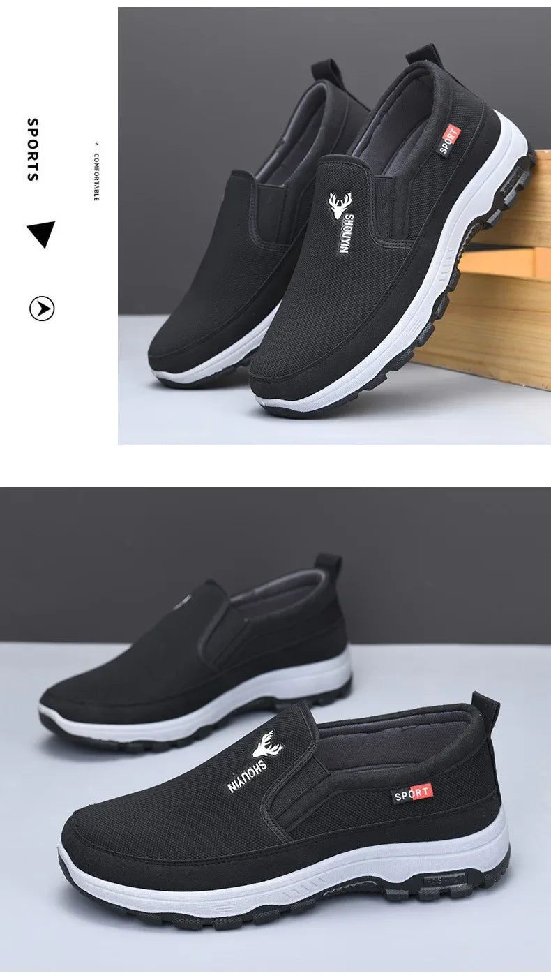 Beijing Men's Cloth Shoes Soft Bottom Breathable Anti-Slip Elderly Walking Shoes Slip-On round Toe Casual Rubber Soled Shoes