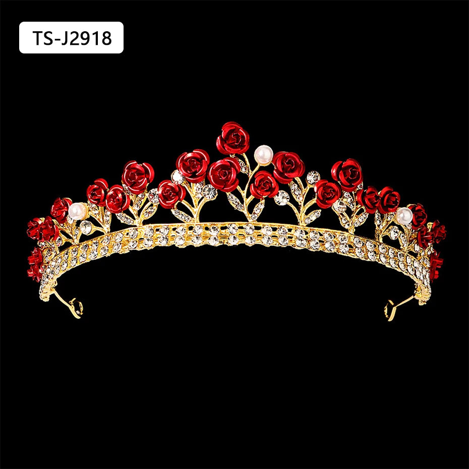 Gold Color Tiaras and Crowns for Women Wedding Bridal Hair Accessories Pearl Rhinestone Headpiece Bride Headdress Prom Jewelry