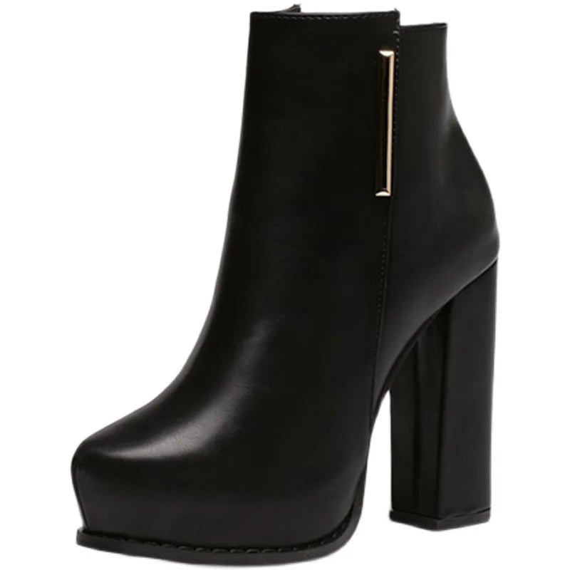 Autumn Winter Plush Boots Women British Thick Heel Waterproof Platform Thick Bottom Short Boot High Heels Lady