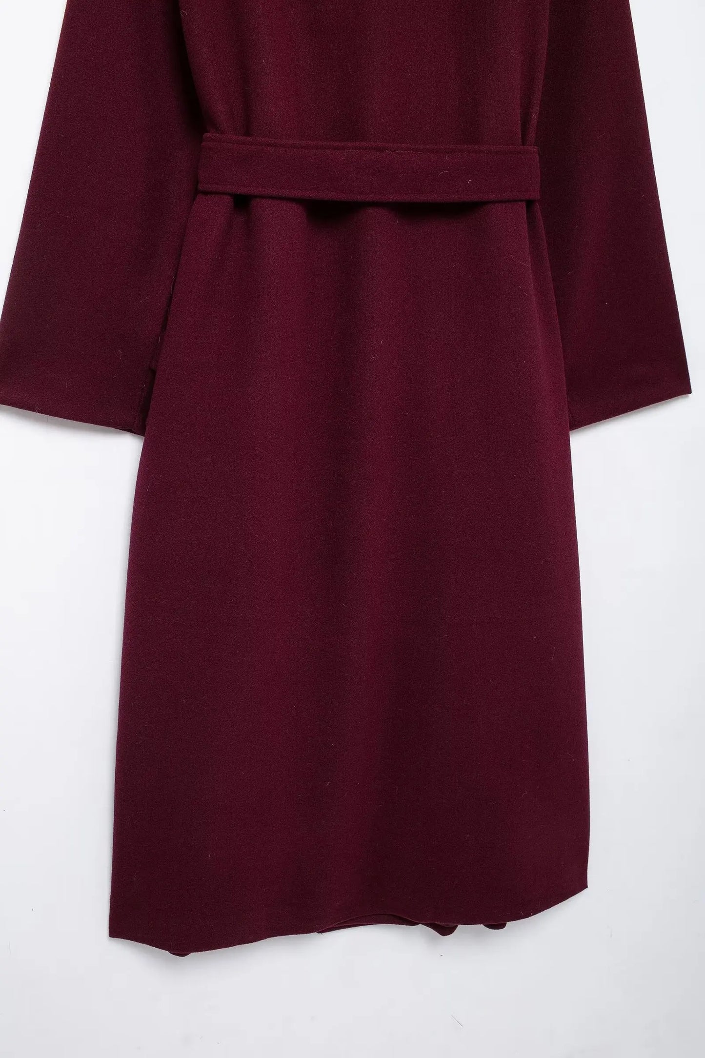 HH Women Elegant Wine Red Coat With Belt Lapel Full Sleeve Double Breasted Lady Overcoat Autumn Winter Female Outwear