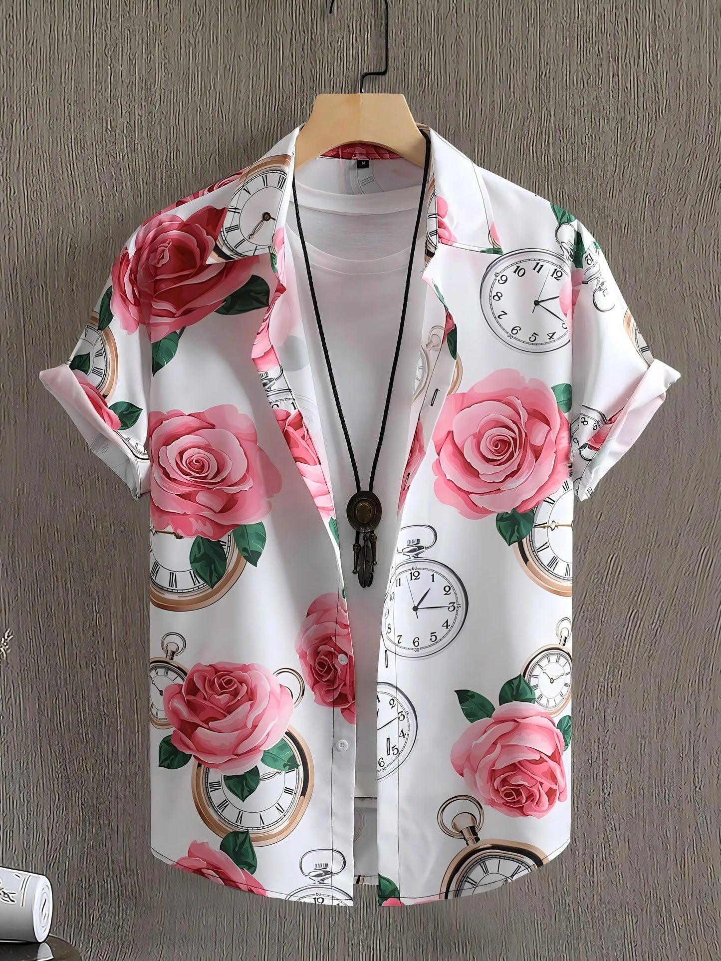 Hawaiian Botanical Flower Print Men's and Women's Short Sleeve Lapel Seaside Button-Down Shirt Top Casual Fashionable Shirts