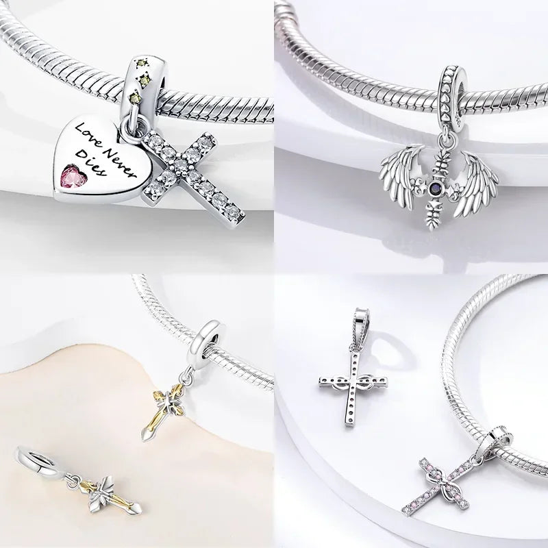925 Silver Charms Religion Heart Lucky Eye Cross Beads For Original Bracelet Making Pendant for Women Fine Jewelry gifts