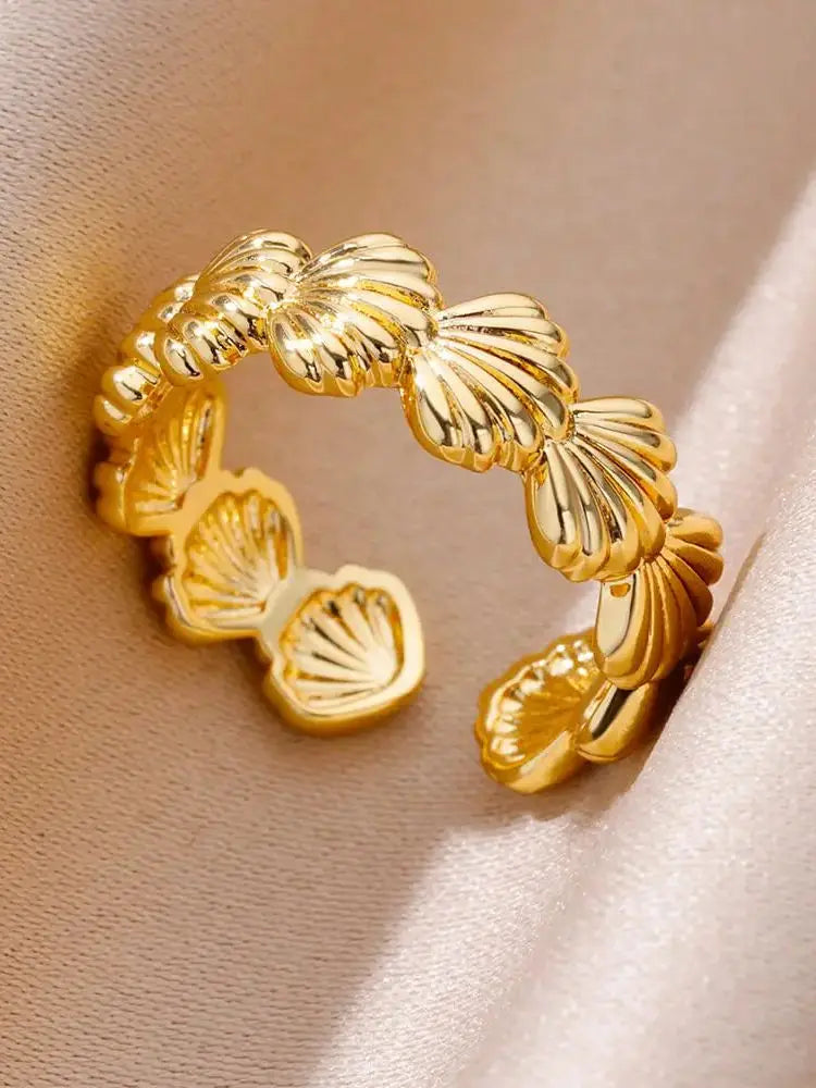 Stainless Steel Shell Rings For Women Girls Aesthetic Gold Color Finger Ring 2024 Trend Summer Wedding Jewelry Beach Gift Bague