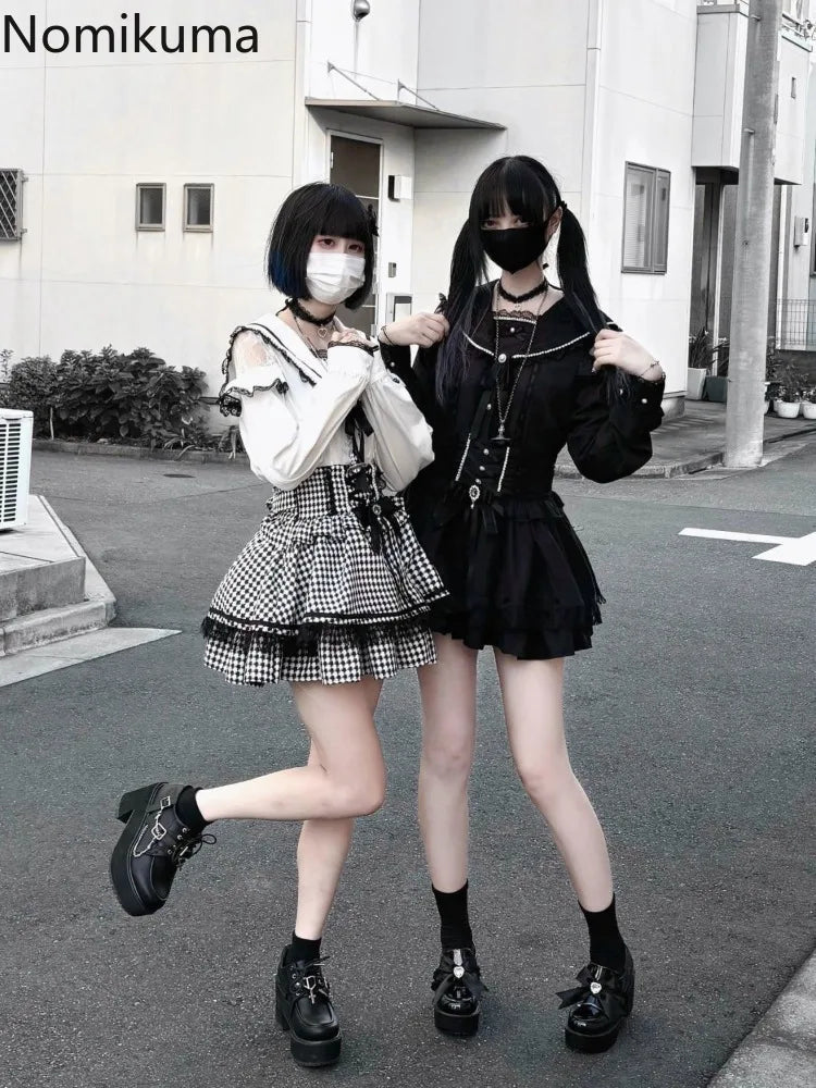 2025 Faldas Mujer De Moda Plaid Skirt for Women Sweet Japanese Jupe High Waist Bow Cute Saia Beading Bandage A-line Mini Skirts