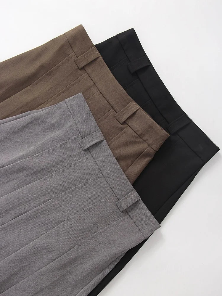 Gray Midi Pleated Skirts For Women Autumn 2024 High Waist A Line Maxi Zipper Skirts For Office Lady Long Skirt Woman Black