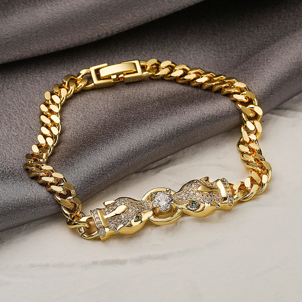 NEWBUY Fashion Gold Color Copper Wedding Jewelry 2023 Hot Sale AAA CZ Zircon Leopard Charm Bracelets For Women