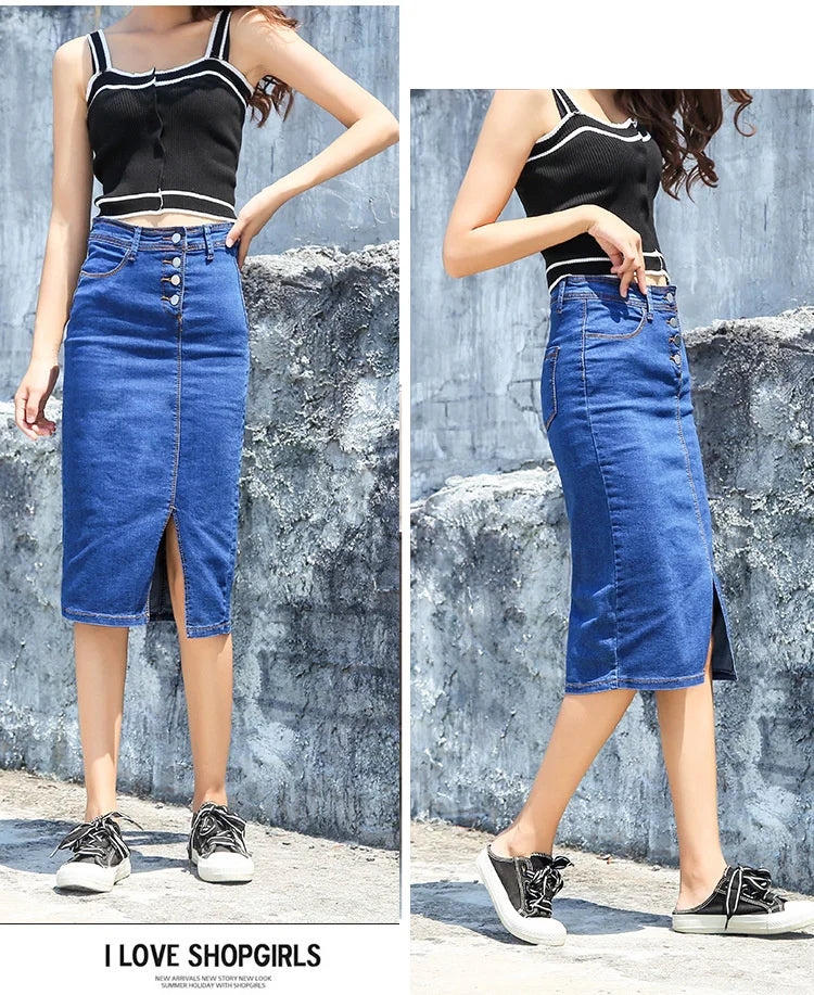 Women's Button Style Wrap Hip Slim Denim Skirt Fashion Mid Length Hip Skirts For Women