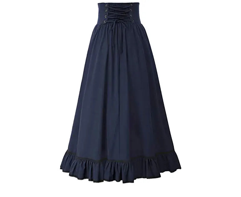 Women Maxi Skirt Medieval Intage Summer High Waist A Line Victorian Long Skirt Steampunk Gothic Ruffled Hem Pleated Party Skirts