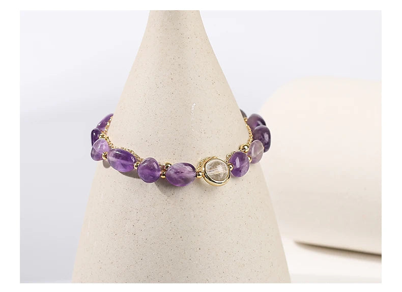 Exquisite Natural Amethyst Stone Lucky Chain Bracelets Women Fashion Jewelry Adjustable Healing Bracelets Girlfriend Party Gifts